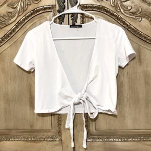 All White tie up Brandy Melville top